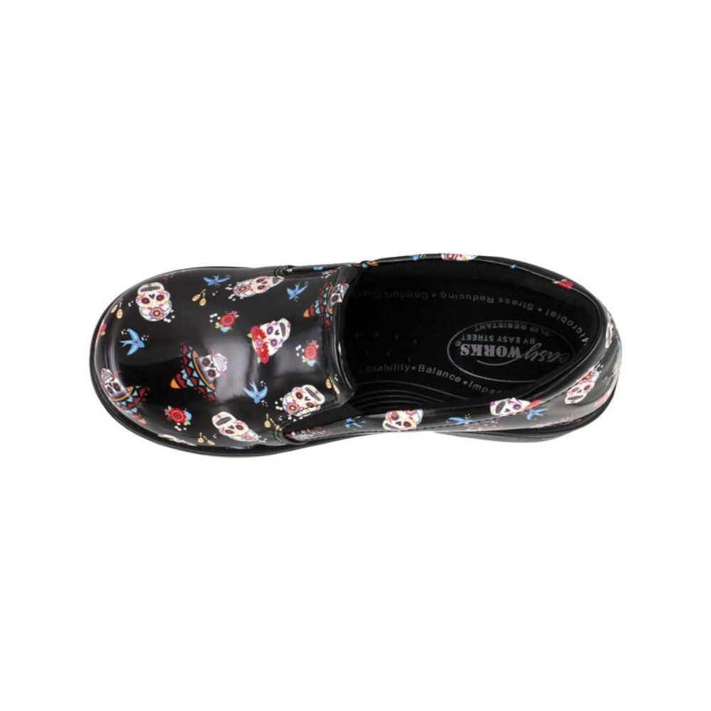 EASY WORKS BY EASY STREET Womens Black Skulls Leeza Round Slip On Clogs 8.5 W - Picture 3 of 4